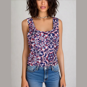 JILLIAN NICOLE Purple and Pink Paisley Floral Print Women’s Dressy Tank Top